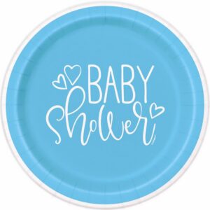 Blue Hearts Baby Shower Round Dessert Plates